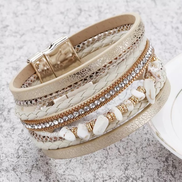 Gold Sparkling Stone Multi Strap Wrap Bracelet - Picture 3 of 6